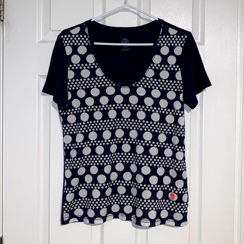 Tory Burch Polka Dot, Scoop Neck T-Shirt , Navy and White, Medium
